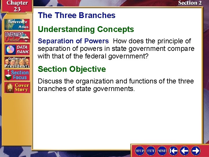 The Three Branches Understanding Concepts Separation of Powers How does the principle of separation