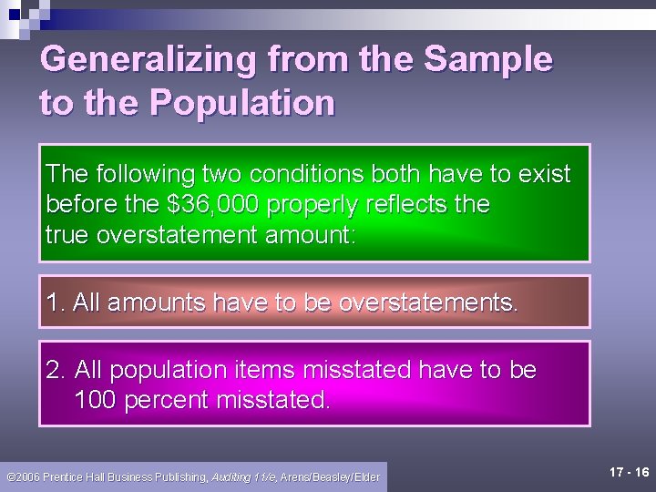 Generalizing from the Sample to the Population The following two conditions both have to
