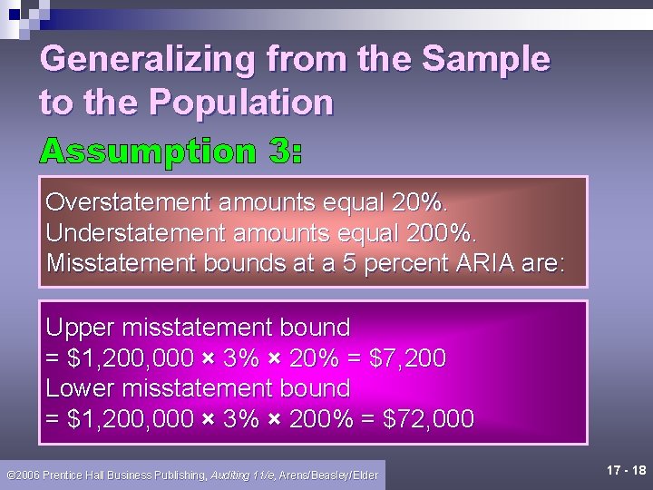 Generalizing from the Sample to the Population Overstatement amounts equal 20%. Understatement amounts equal