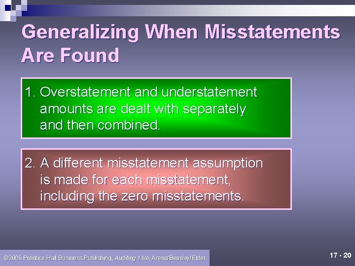 Generalizing When Misstatements Are Found 1. Overstatement and understatement amounts are dealt with separately