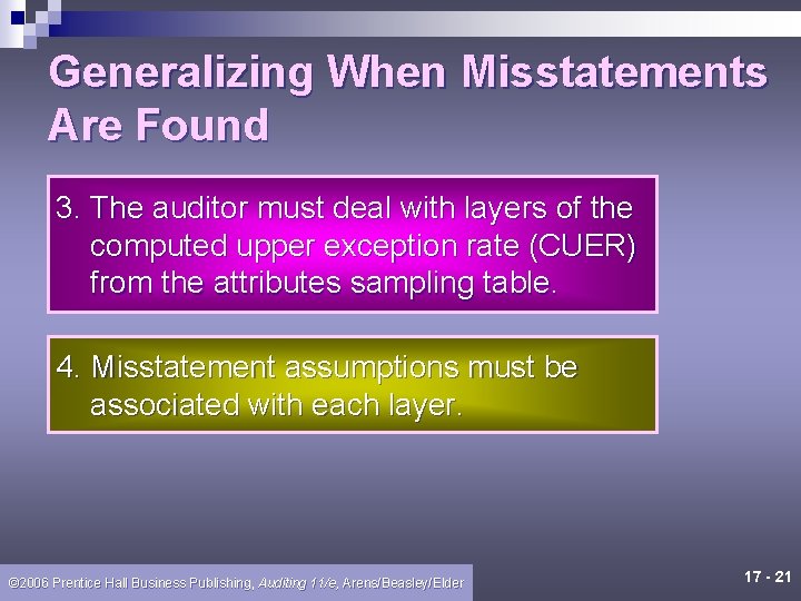 Generalizing When Misstatements Are Found 3. The auditor must deal with layers of the