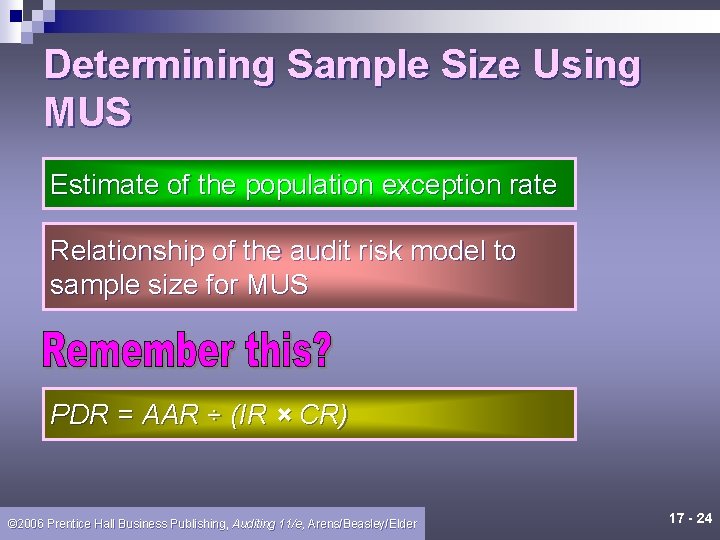 Determining Sample Size Using MUS Estimate of the population exception rate Relationship of the