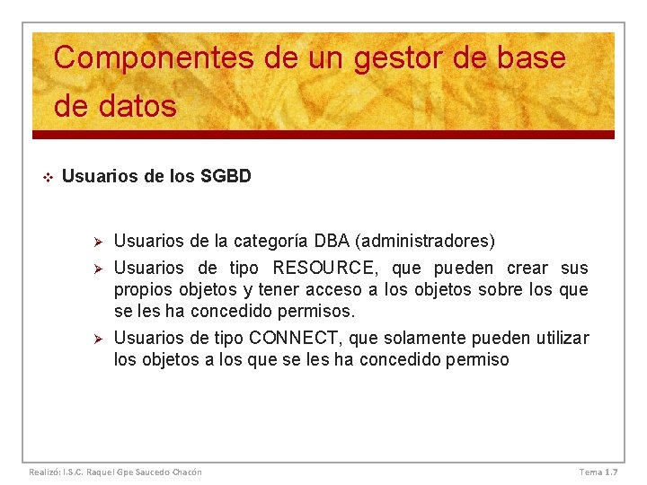 Componentes de un gestor de base de datos