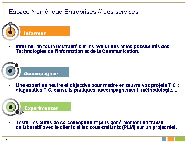Espace Numérique Entreprises // Les services 3 • Informer en toute neutralité sur les