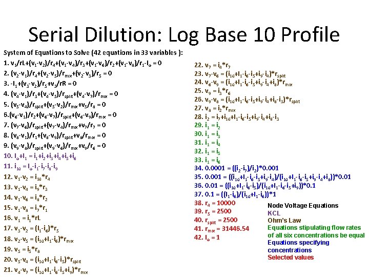 Serial Dilution: Log Base 10 Profile System of Equations to Solve (42 equations in