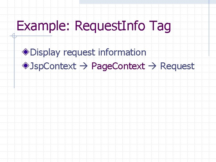 Example: Request. Info Tag Display request information Jsp. Context Page. Context Request 