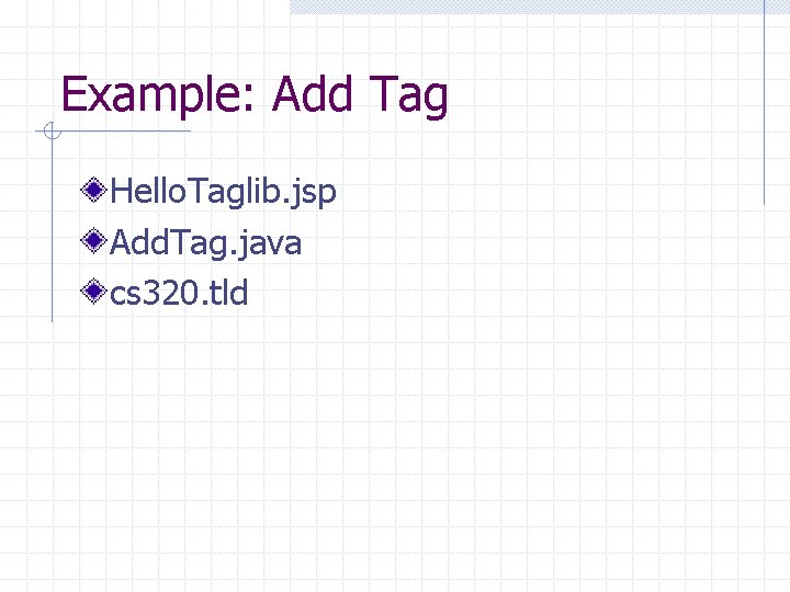 Example: Add Tag Hello. Taglib. jsp Add. Tag. java cs 320. tld 