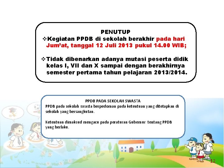 12 PENUTUP v. Kegiatan PPDB di sekolah berakhir pada hari Jum’at, tanggal 12 Juli