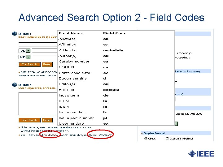 Advanced Search Option 2 - Field Codes 