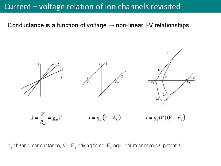 Current – voltage relation of ion channels revisited Conductance is a function of voltage