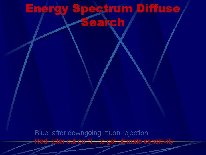 Energy Spectrum Diffuse Search Blue: after downgoing muon rejection Red: after cut on Nhit