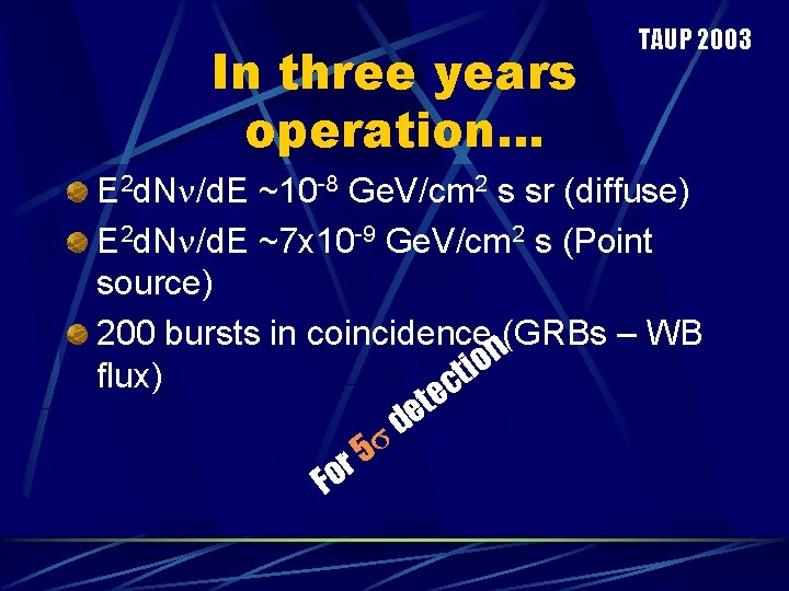 In three years operation… TAUP 2003 E 2 d. Nn/d. E ~10 -8 Ge.