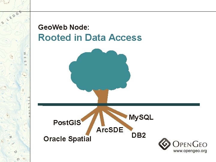 Geo. Web Node: Rooted in Data Access Post. GIS Oracle Spatial My. SQL Arc.