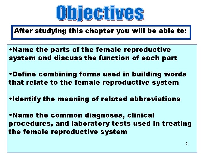 Objectives After studying this chapter you will be able to: • Name the parts