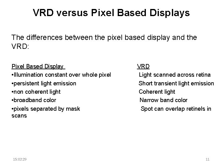 VRD versus Pixel Based Displays The differences between the pixel based display and the