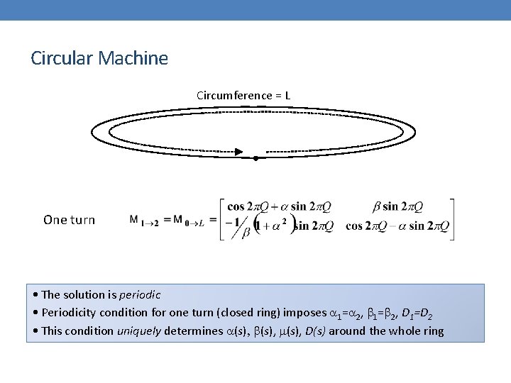 Circular Machine Circumference = L One turn • The solution is periodic • Periodicity