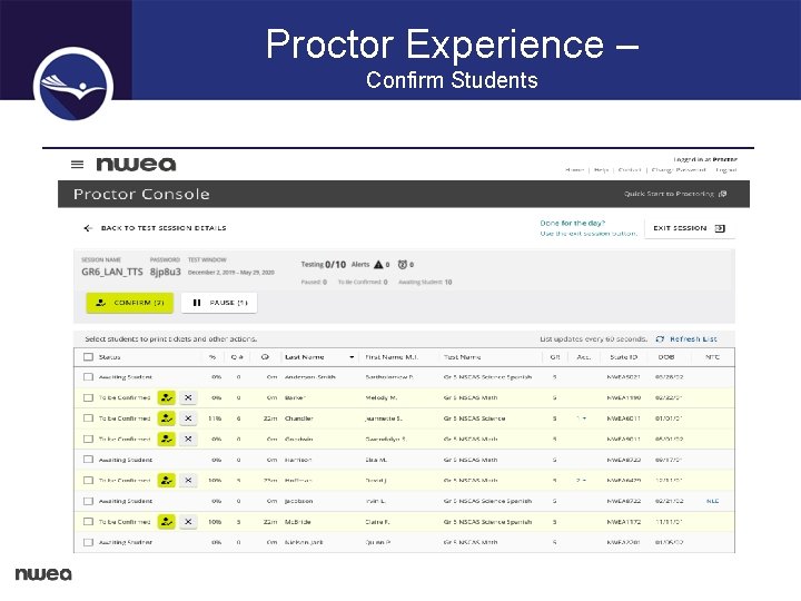 Proctor Experience – Confirm Students 