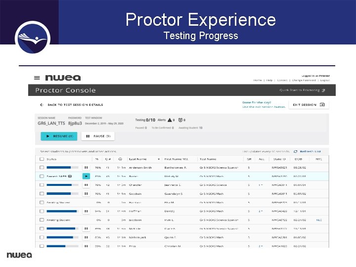 Proctor Experience Testing Progress 