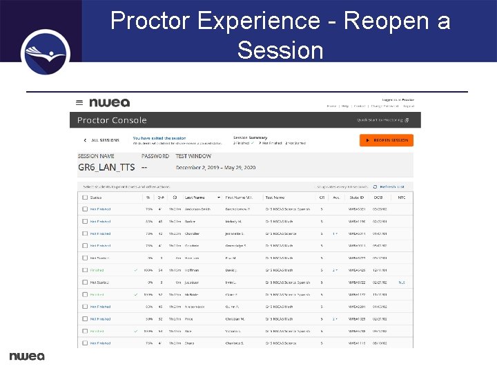 Proctor Experience - Reopen a Session 