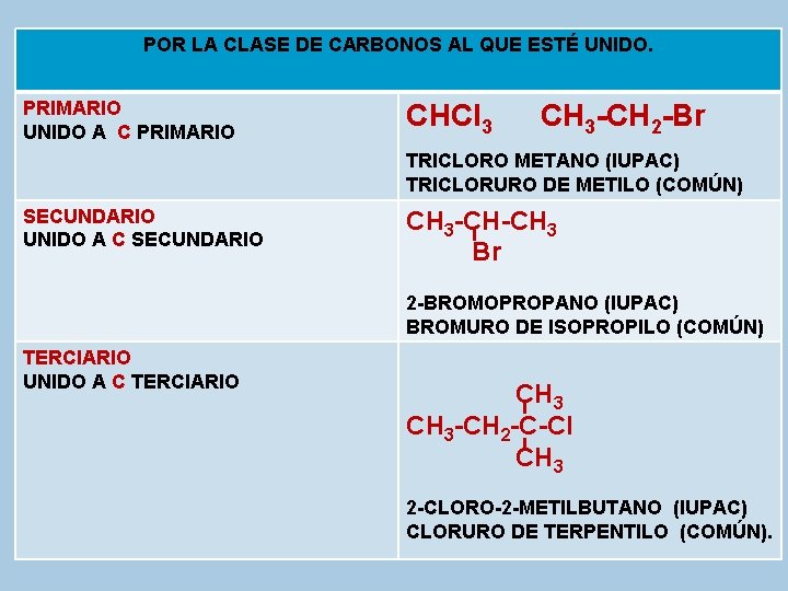POR LA CLASE DE CARBONOS AL QUE ESTÉ UNIDO. PRIMARIO UNIDO A C PRIMARIO