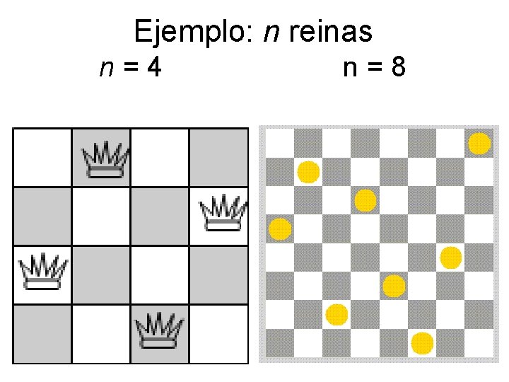 Ejemplo: n reinas n=4 n=8 