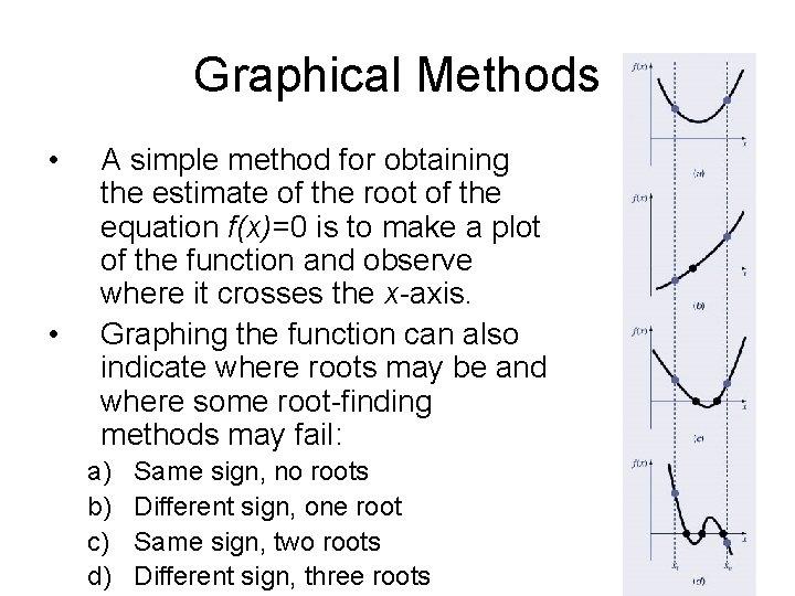 Graphical Methods • • A simple method for obtaining the estimate of the root