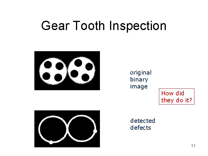 Gear Tooth Inspection original binary image How did they do it? detected defects 11