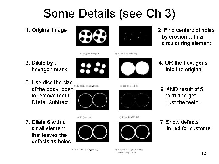 Some Details (see Ch 3) 1. Original image 2. Find centers of holes by