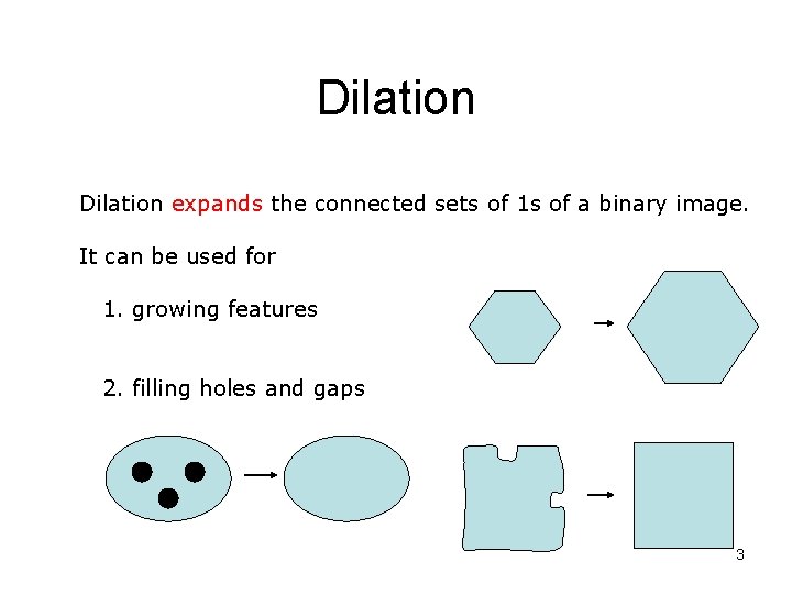 Dilation expands the connected sets of 1 s of a binary image. It can
