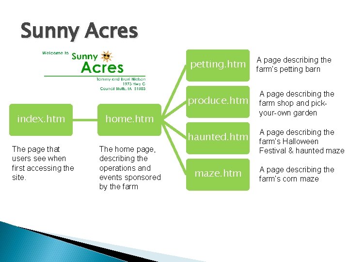 Sunny Acres petting. htm index. htm The page that users see when first accessing