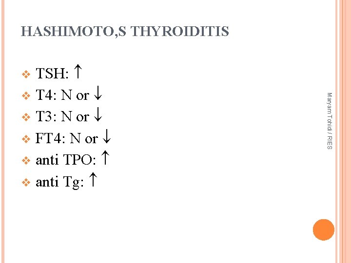 HASHIMOTO, S THYROIDITIS TSH: v T 4: N or v T 3: N or