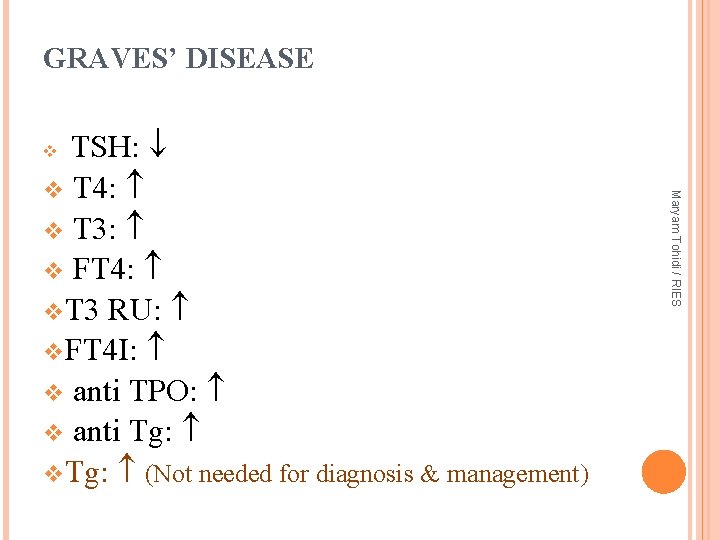 GRAVES’ DISEASE TSH: v T 4: v T 3: v FT 4: v T