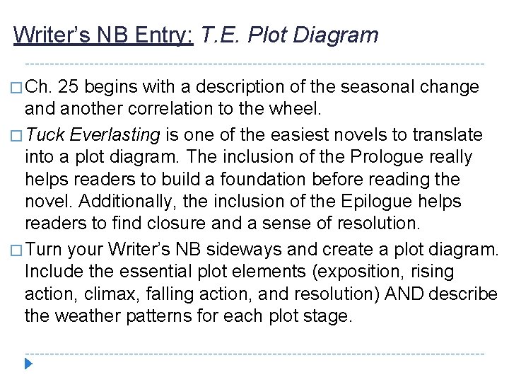 Writer’s NB Entry: T. E. Plot Diagram � Ch. 25 begins with a description