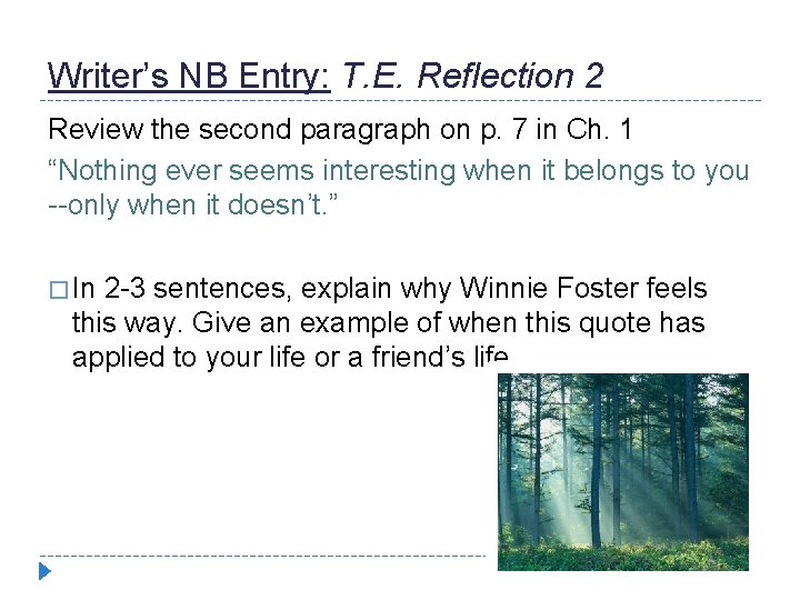 Writer’s NB Entry: T. E. Reflection 2 Review the second paragraph on p. 7