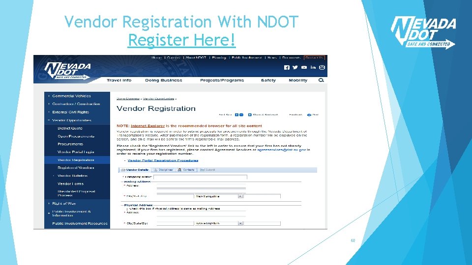Vendor Registration With NDOT Register Here! 60 