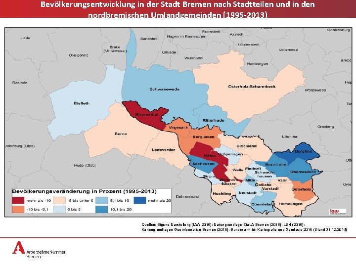 Bevölkerungsentwicklung in der Stadt Bremen nach Stadtteilen und in den nordbremischen Umlandgemeinden (1995 -2013)