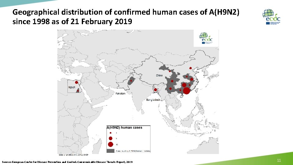 Geographical distribution of confirmed human cases of A(H 9 N 2) since 1998 as