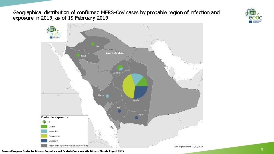 Geographical distribution of confirmed MERS-Co. V cases by probable region of infection and exposure