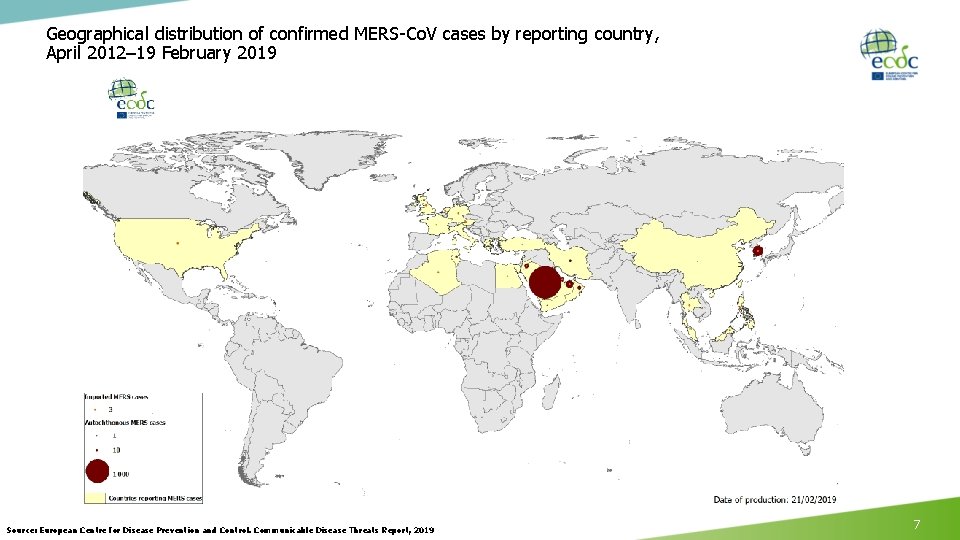 Geographical distribution of confirmed MERS-Co. V cases by reporting country, April 2012– 19 February
