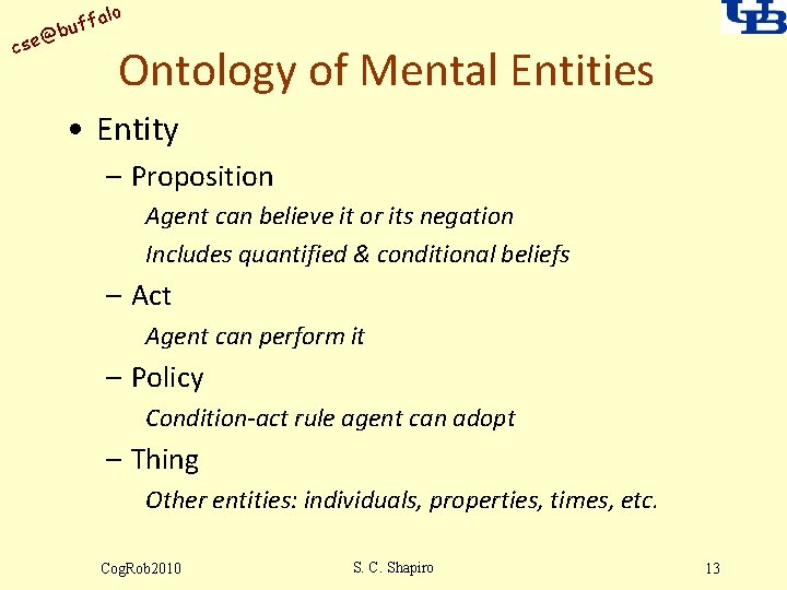 alo uff b @ cse Ontology of Mental Entities • Entity – Proposition Agent