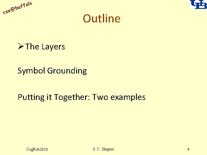 alo uff b @ cse Outline Ø The Layers Symbol Grounding Putting it Together: