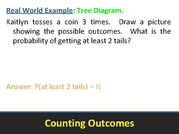 Real World Example: Tree Diagram. Kaitlyn tosses a coin 3 times. Draw a picture