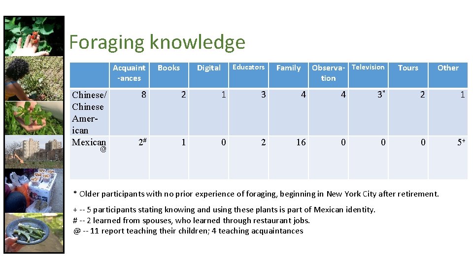 Foraging knowledge Acquaint -ances Chinese/ Chinese American Mexican @ Books Digital Educators Family Observa-