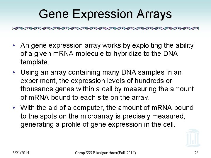 Gene Expression Arrays • An gene expression array works by exploiting the ability of