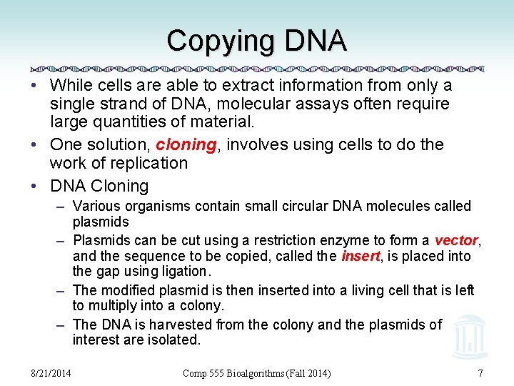 Copying DNA • While cells are able to extract information from only a single