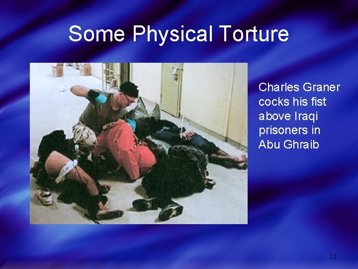 Some Physical Torture Charles Graner cocks his fist above Iraqi prisoners in Abu Ghraib