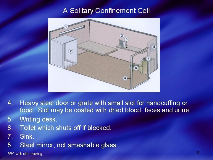 A Solitary Confinement Cell 4. Heavy steel door or grate with small slot for