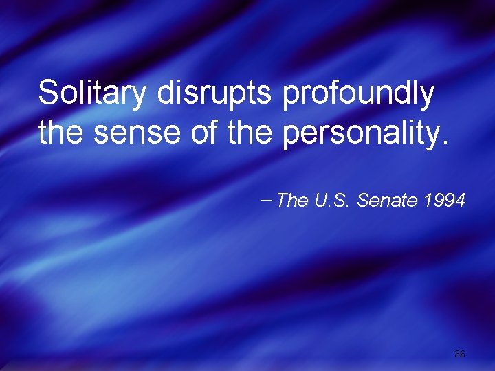 Solitary disrupts profoundly the sense of the personality. The U. S. Senate 1994 36