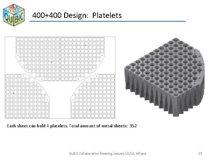 400+400 Design: Platelets Each sheet can hold 4 platelets. Total amount of metal sheets: