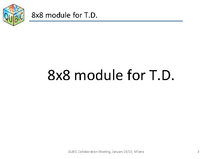 8 x 8 module for T. D. QUBIC Collaboration Meeting, January 18/19, Milano 3